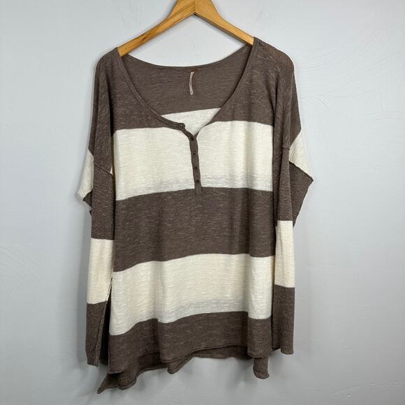 Free People Brown & Cream Striped Gold Rush Henley - Picture 3 of 8